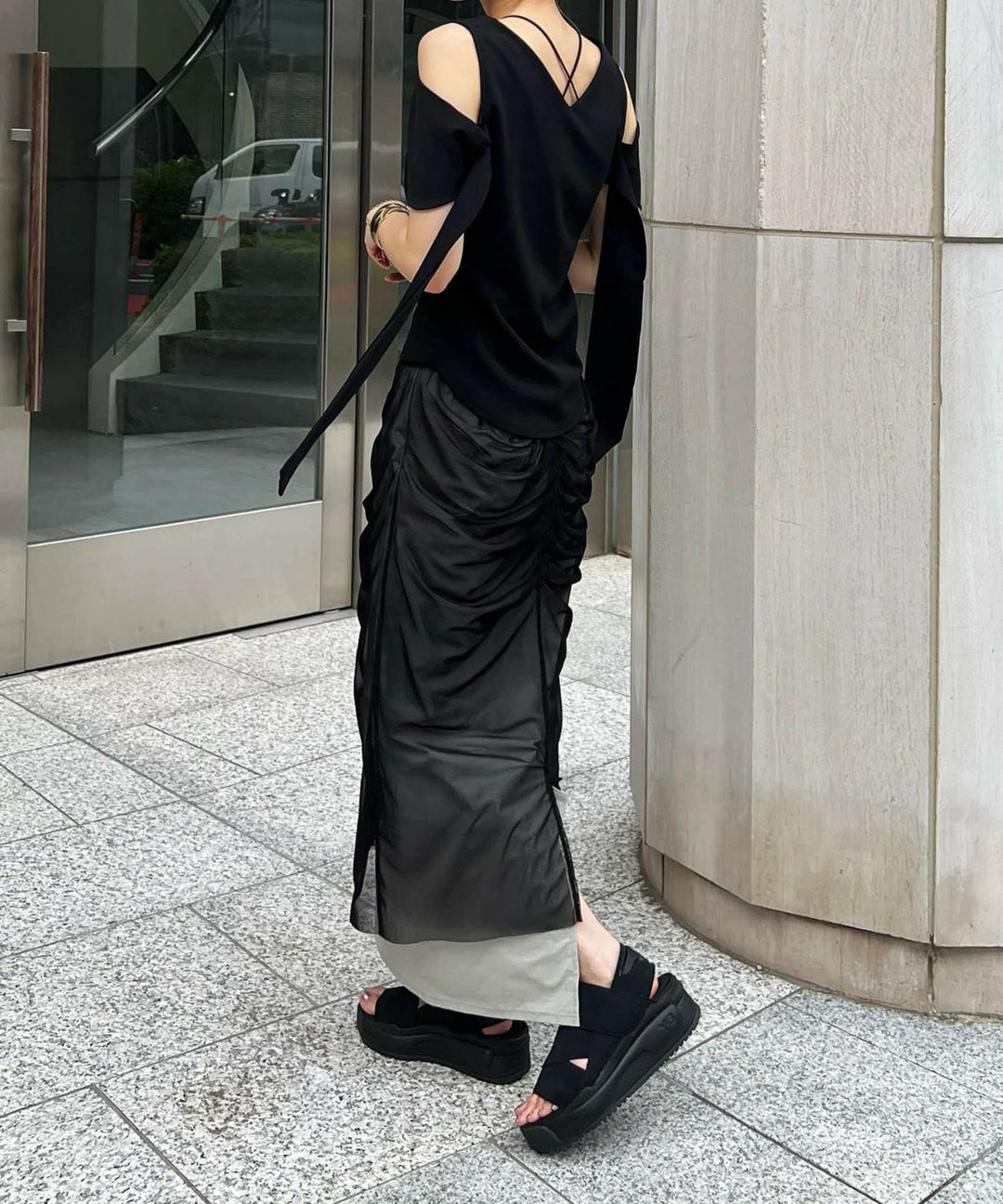 Mesh Drape Pencil Skirt