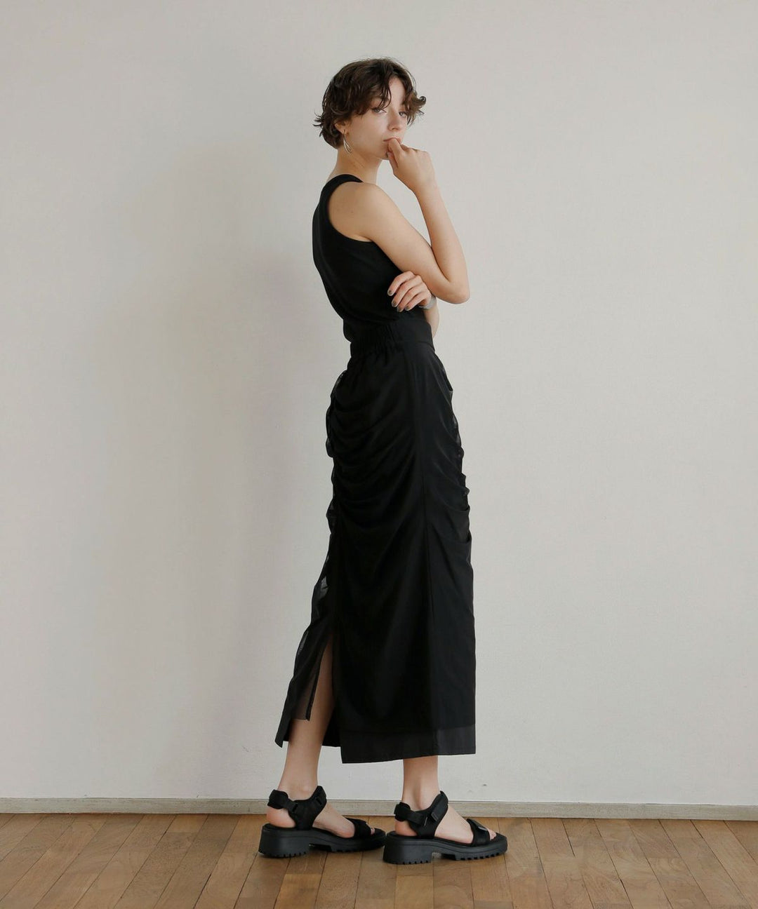 Mesh Drape Pencil Skirt