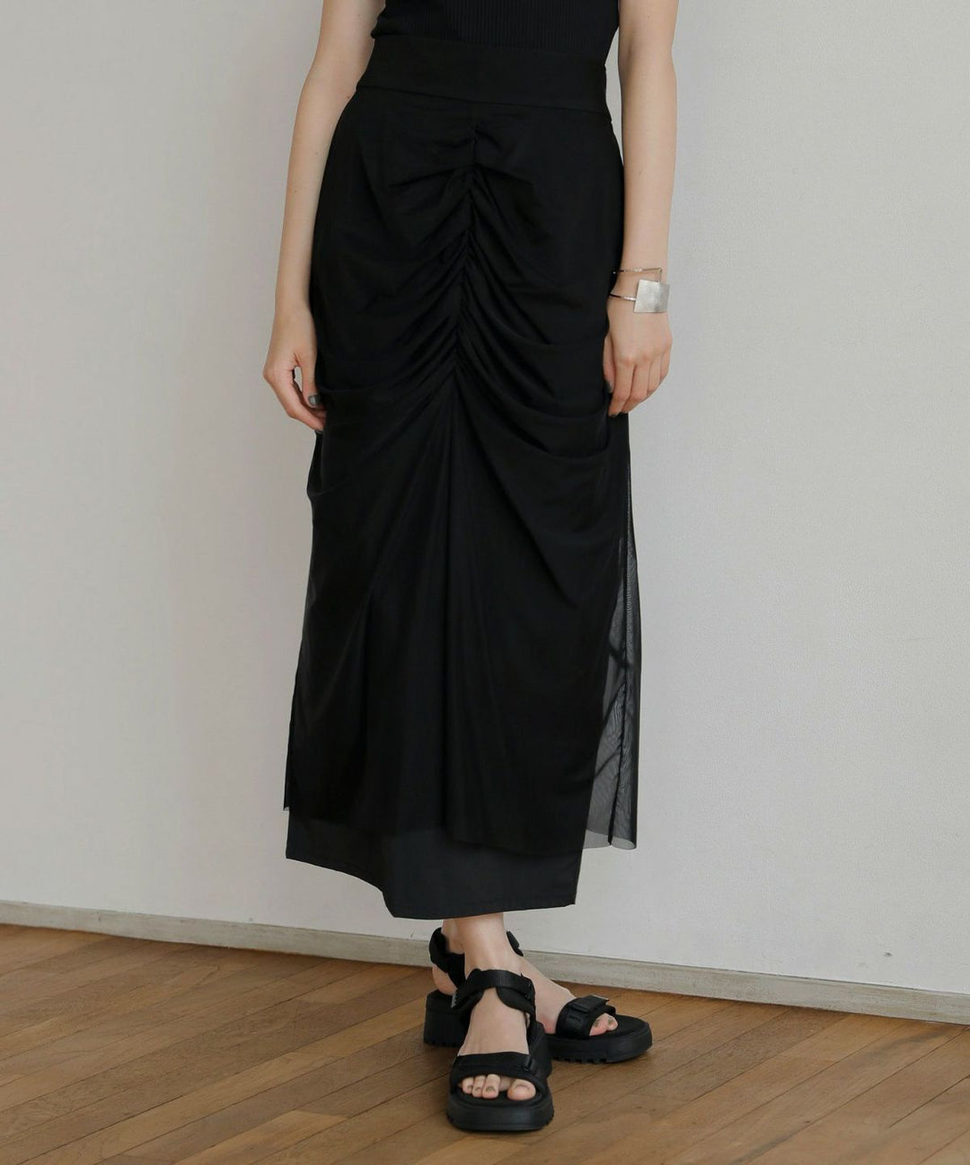 Mesh Drape Pencil Skirt