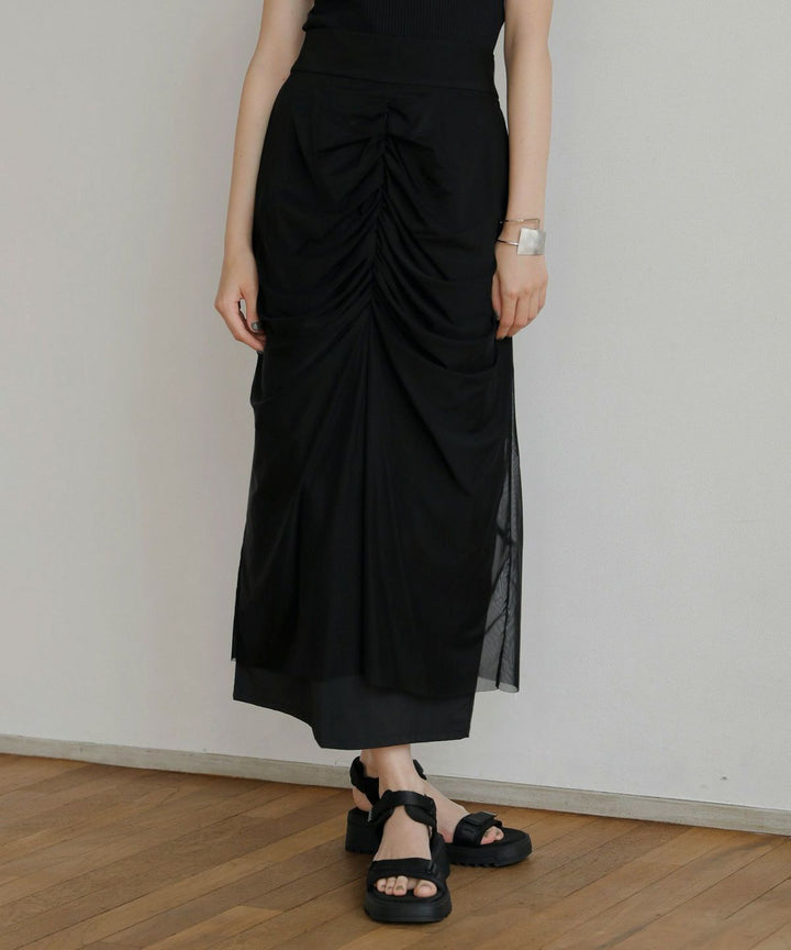 Mesh Drape Pencil Skirt
