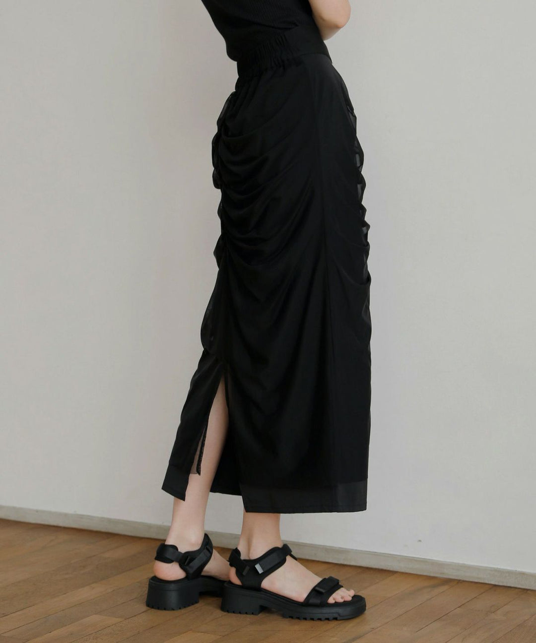 Mesh Drape Pencil Skirt