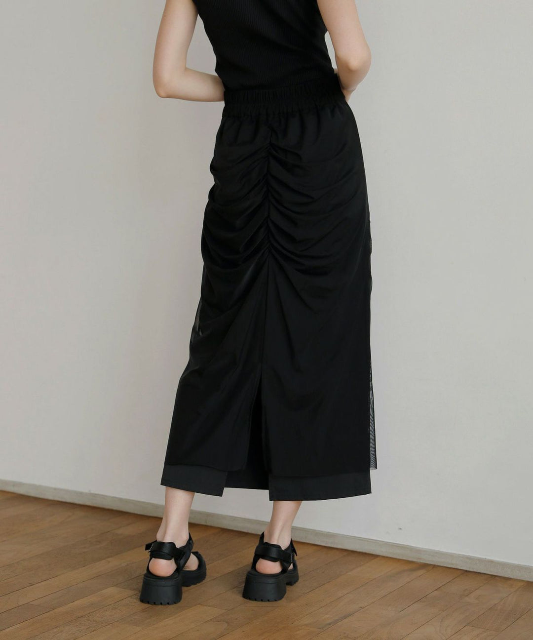 Mesh Drape Pencil Skirt