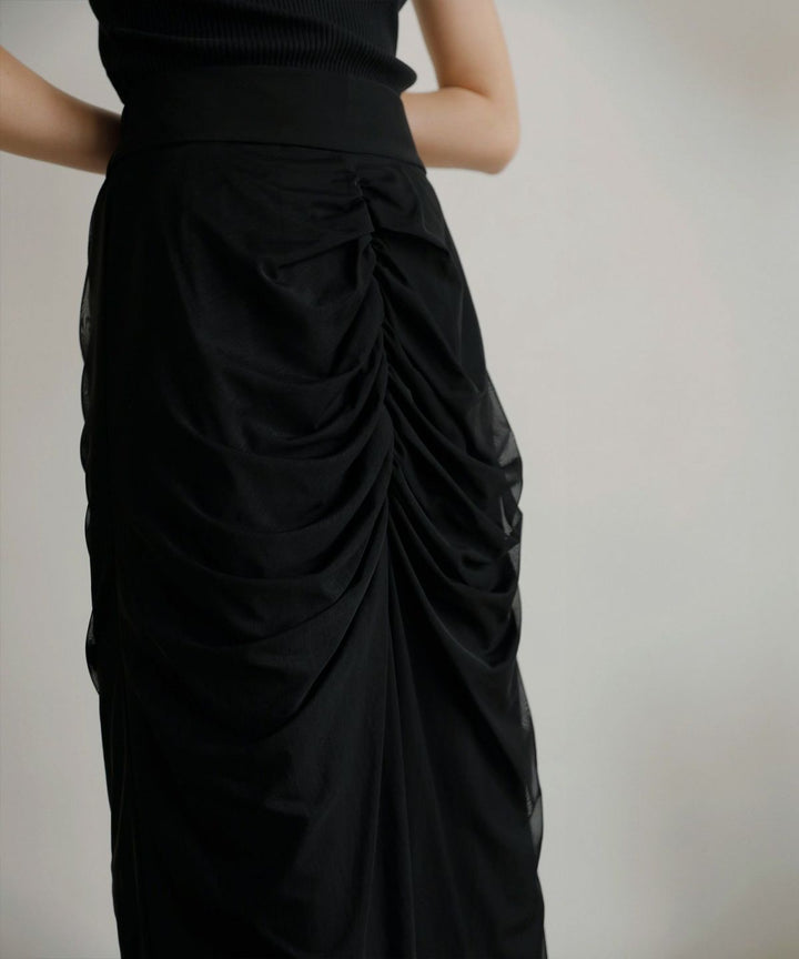 Mesh Drape Pencil Skirt