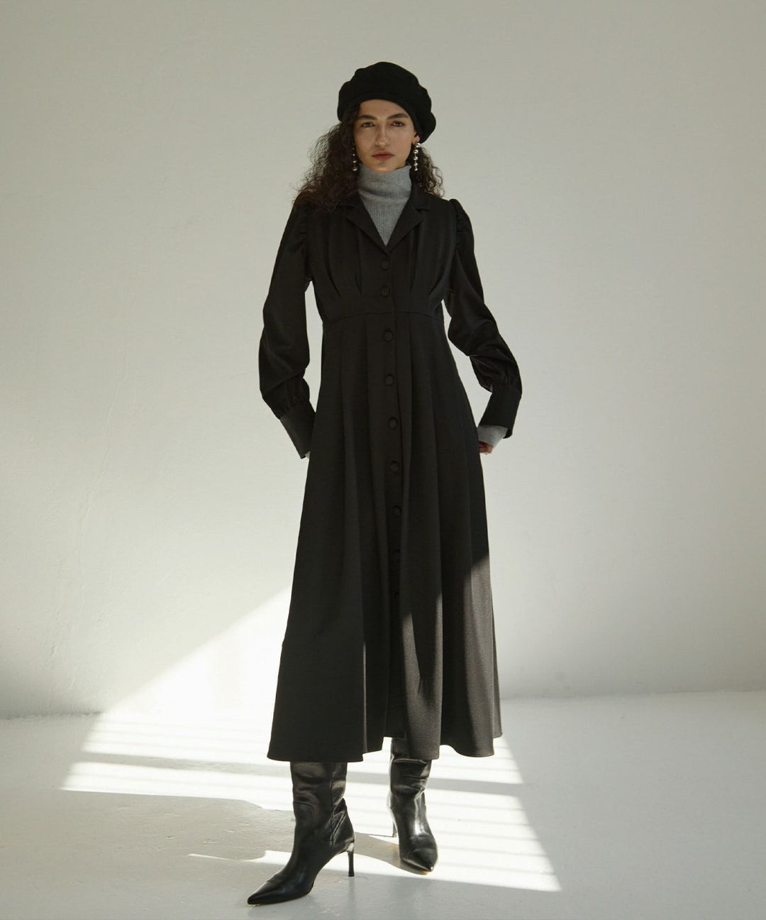 Tailored Collar Tuck Dress