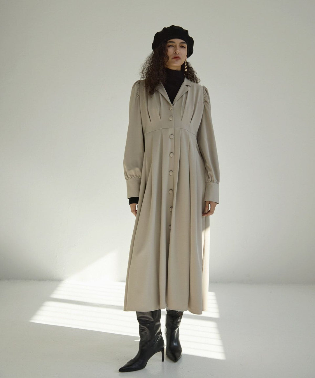 Tailored Collar Tuck Dress