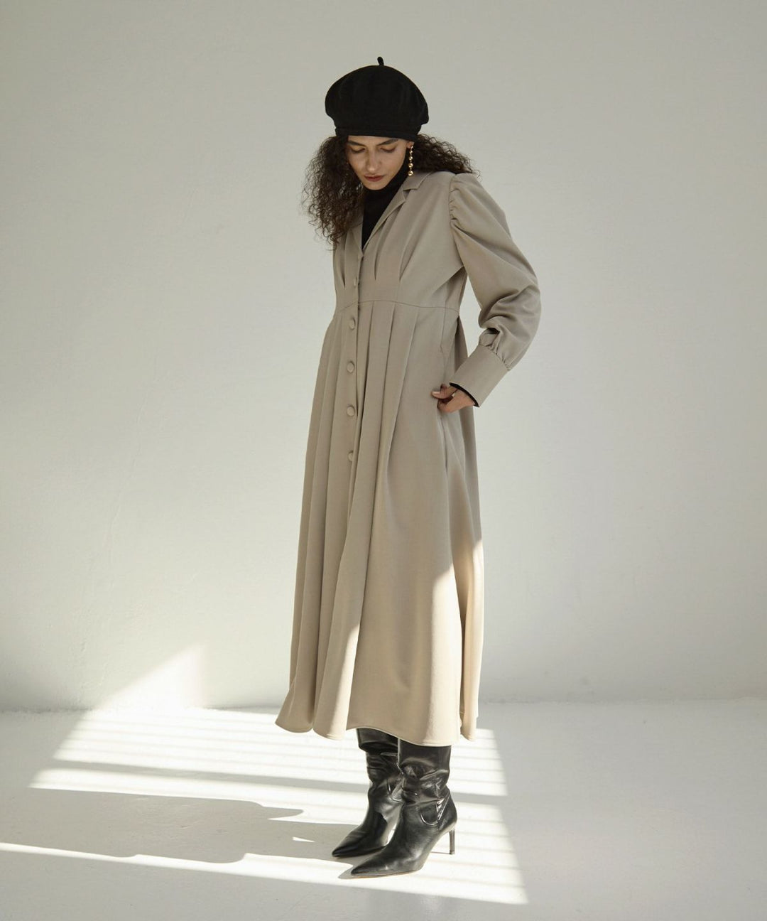 Tailored Collar Tuck Dress