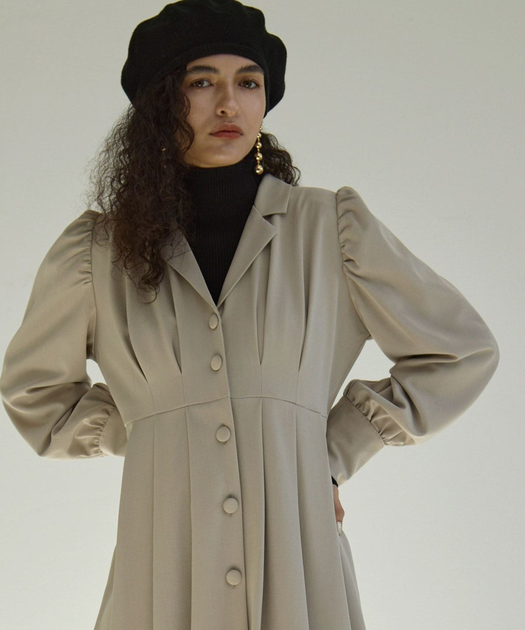 Tailored Collar Tuck Dress