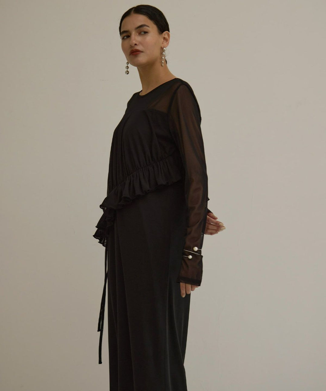 Mesh Sheer Frill Dress