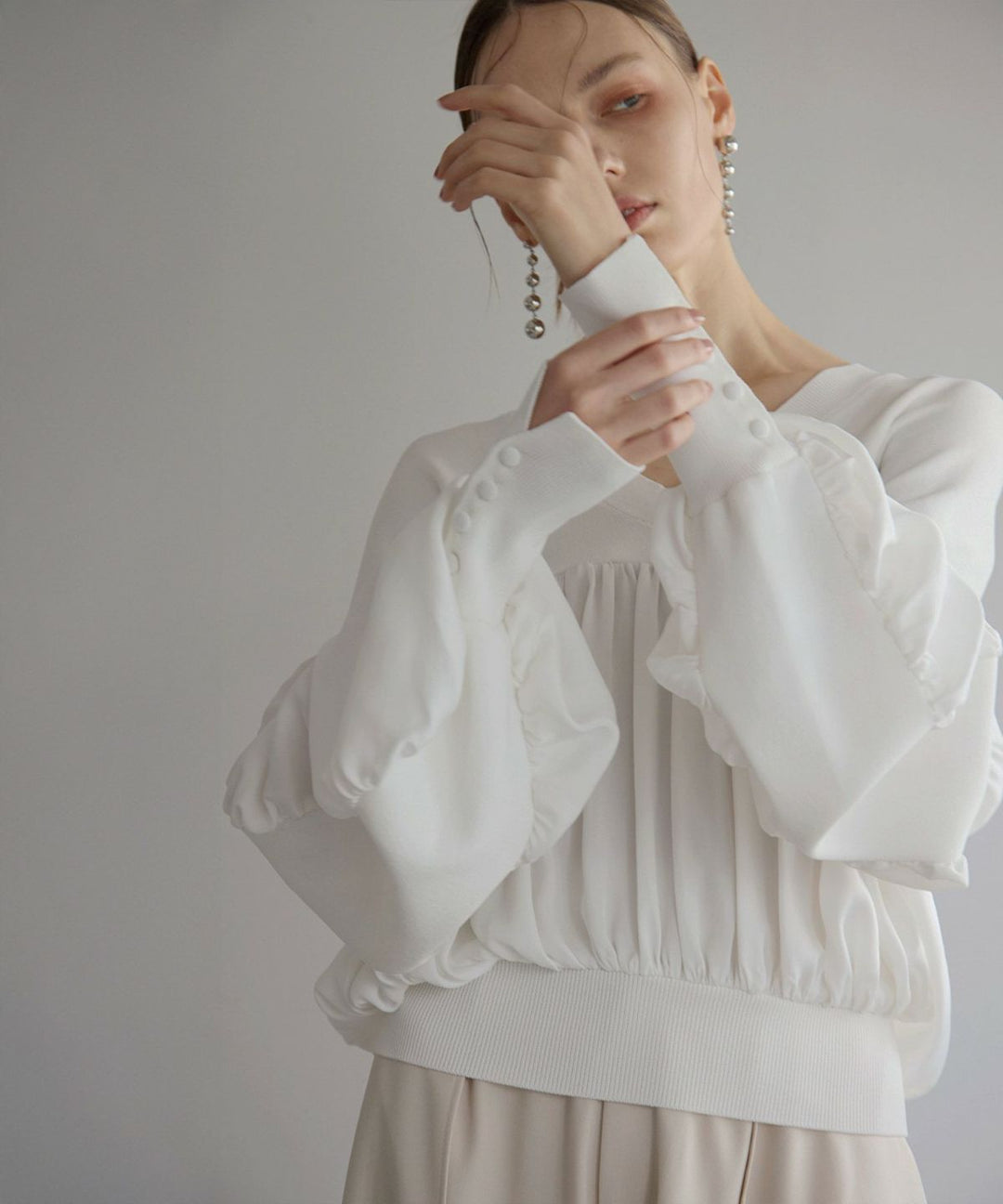 Volume Gather Mix Knit Tops