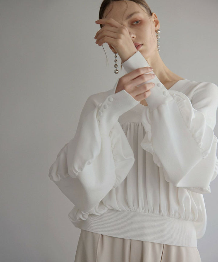 Volume Gather Mix Knit Tops