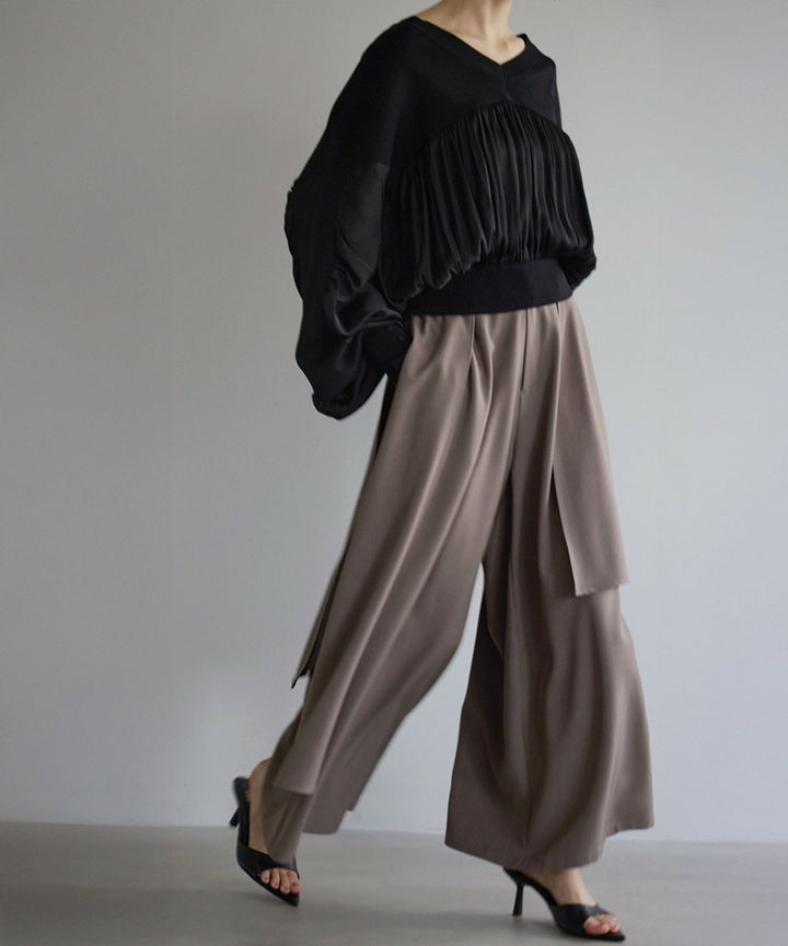 Volume Gather Mix Knit Tops