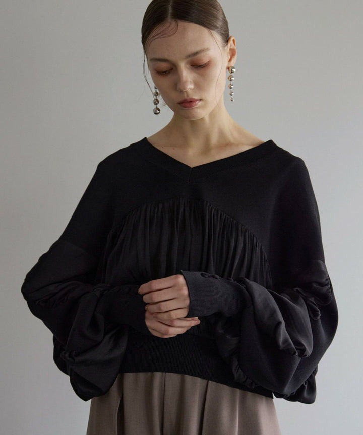 Volume Gather Mix Knit Tops
