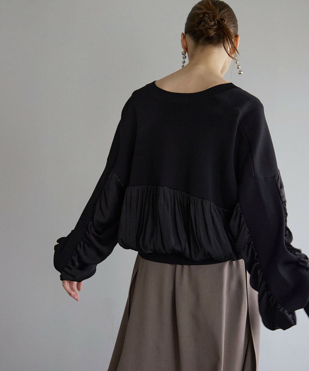 Volume Gather Mix Knit Tops