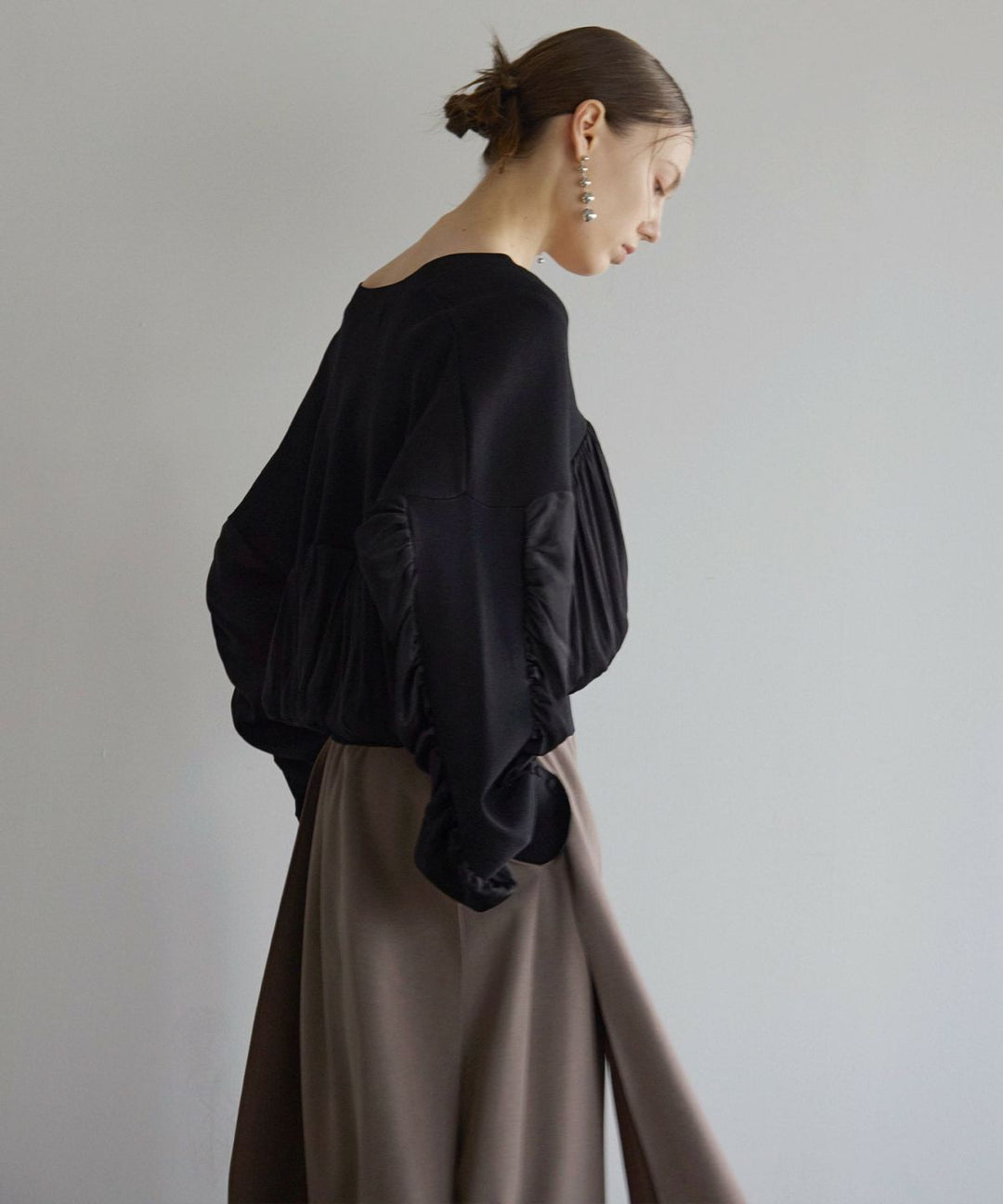Volume Gather Mix Knit Tops