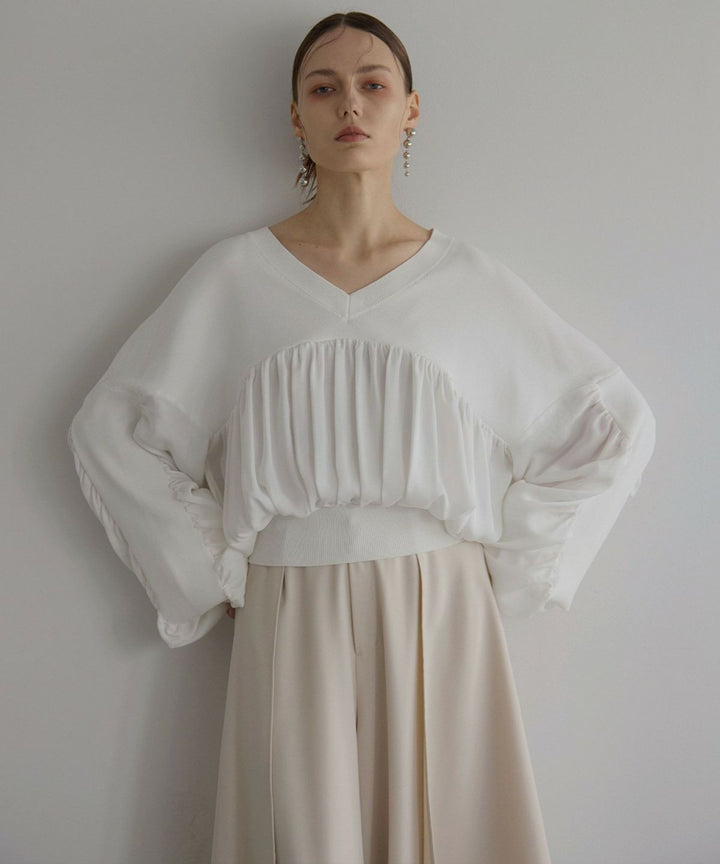 Volume Gather Mix Knit Tops