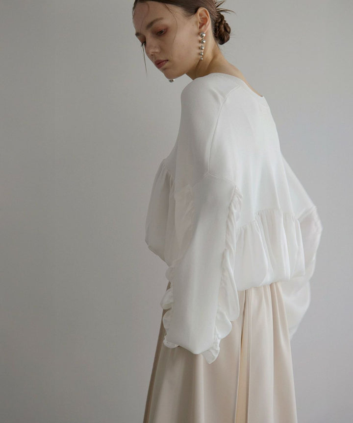Volume Gather Mix Knit Tops