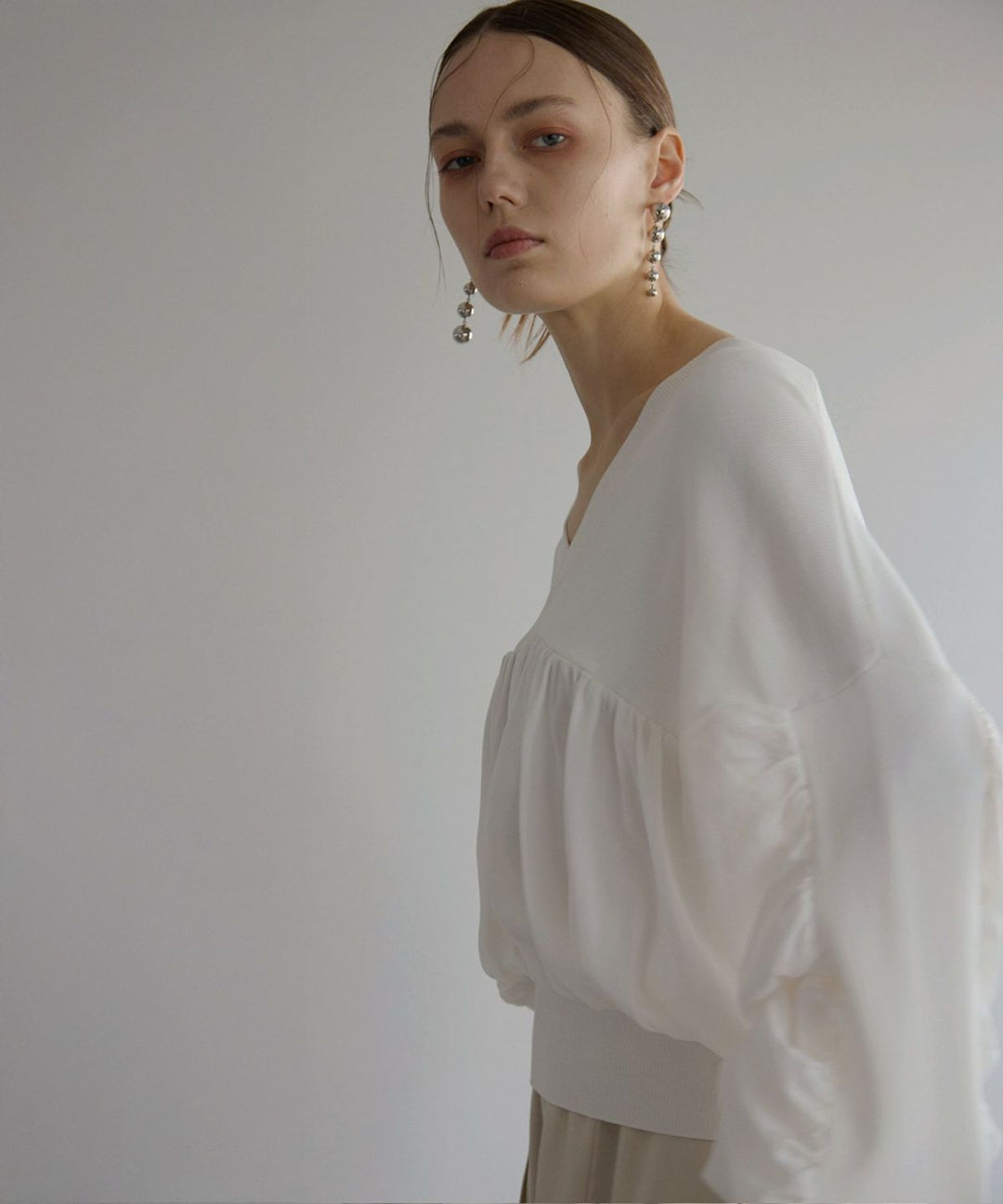 Volume Gather Mix Knit Tops