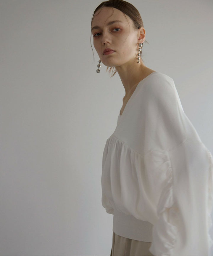 Volume Gather Mix Knit Tops