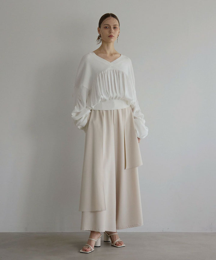 Volume Gather Mix Knit Tops