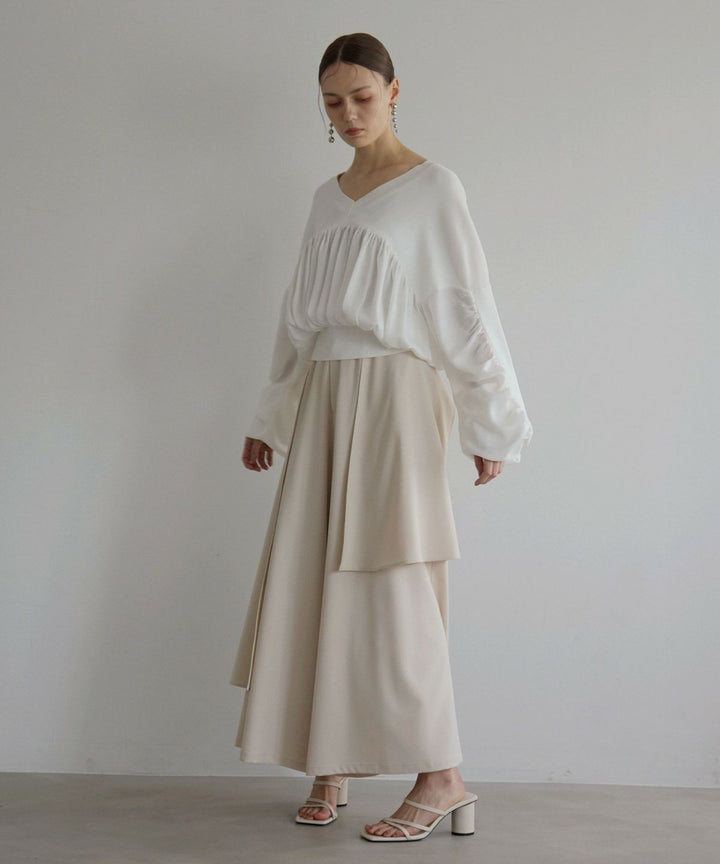 Volume Gather Mix Knit Tops