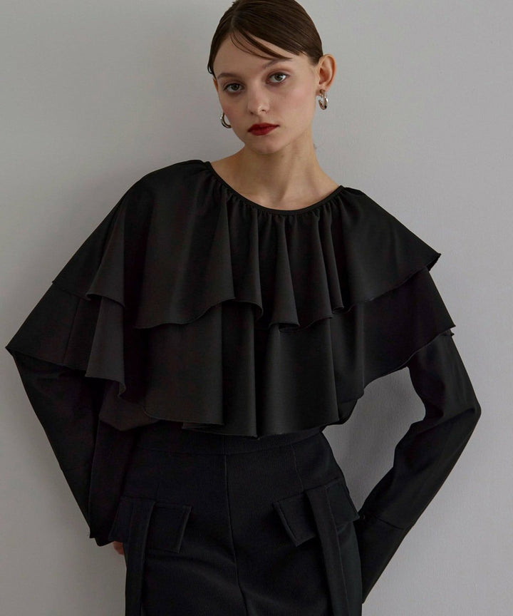 Ruffle Cape Collar Tiered Blouse
