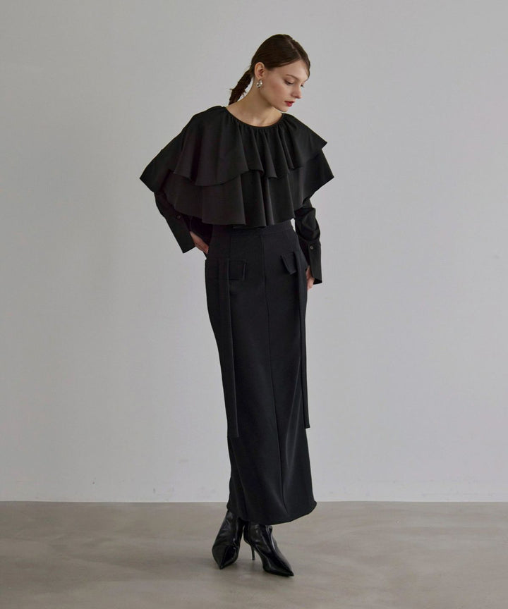 Ruffle Cape Collar Tiered Blouse