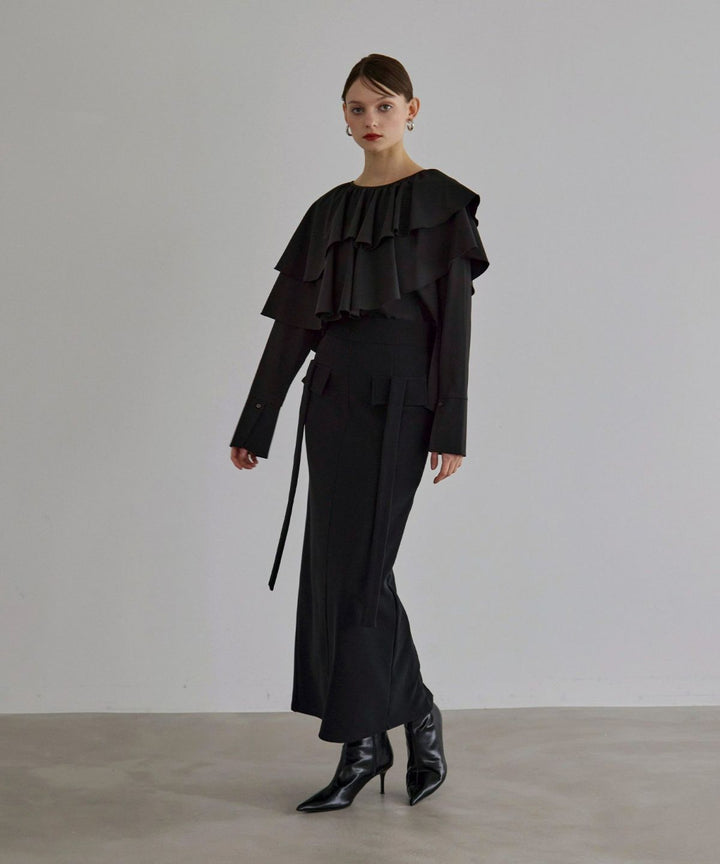 Ruffle Cape Collar Tiered Blouse