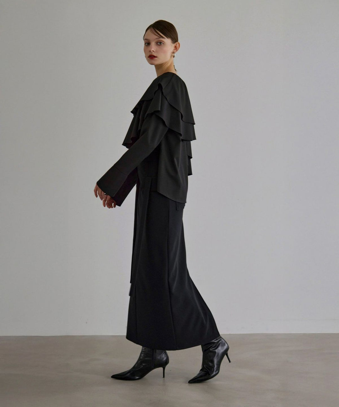 Ruffle Cape Collar Tiered Blouse