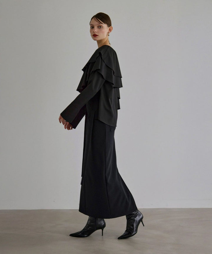 Ruffle Cape Collar Tiered Blouse