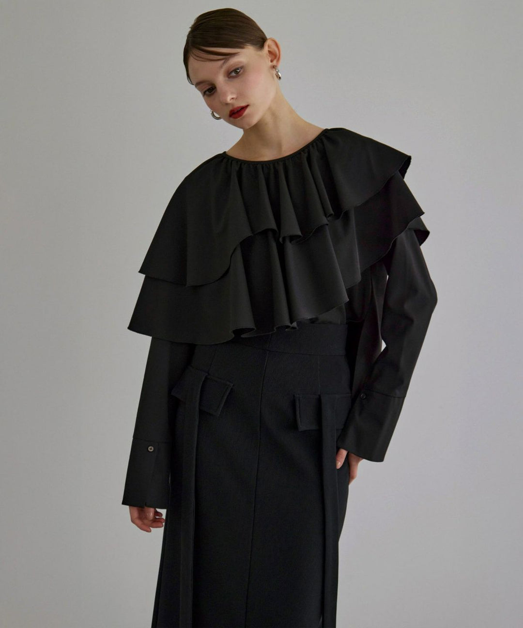 Ruffle Cape Collar Tiered Blouse