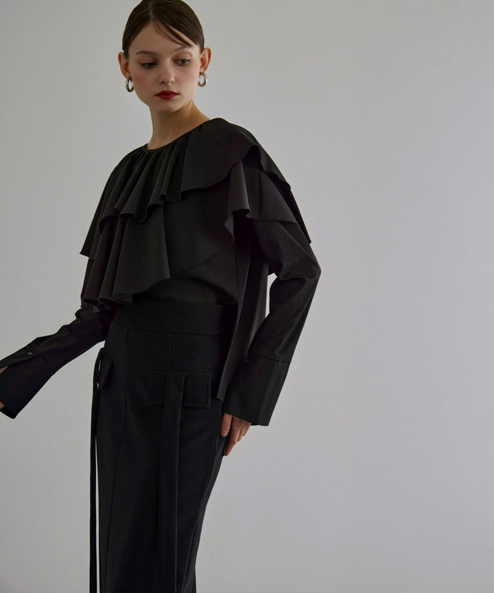 Ruffle Cape Collar Tiered Blouse