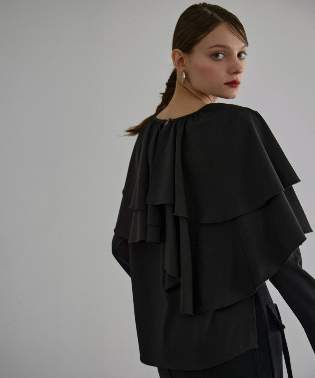 Ruffle Cape Collar Tiered Blouse