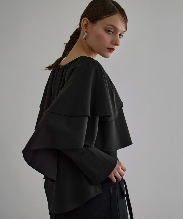 Ruffle Cape Collar Tiered Blouse