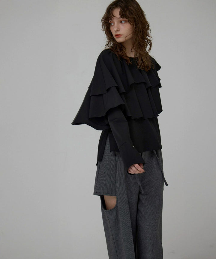 Ruffle Cape Collar Tiered Blouse
