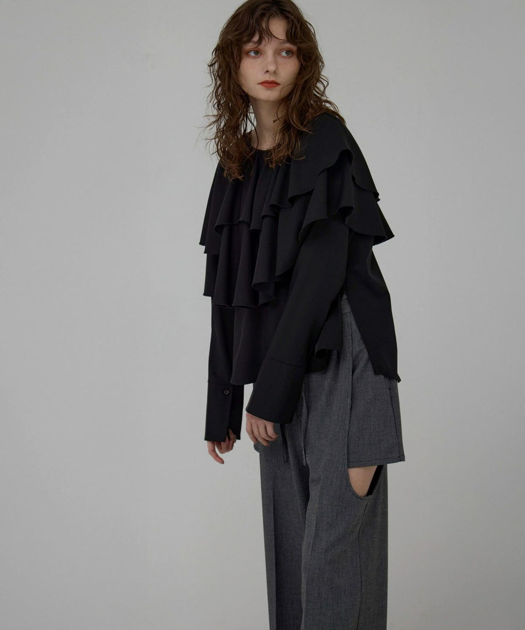 Ruffle Cape Collar Tiered Blouse