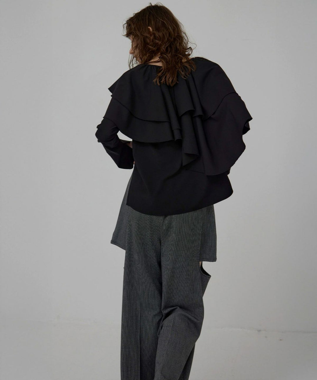 Ruffle Cape Collar Tiered Blouse