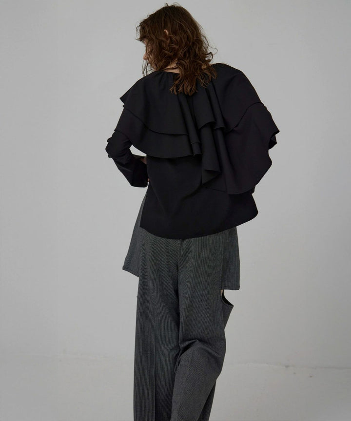 Ruffle Cape Collar Tiered Blouse