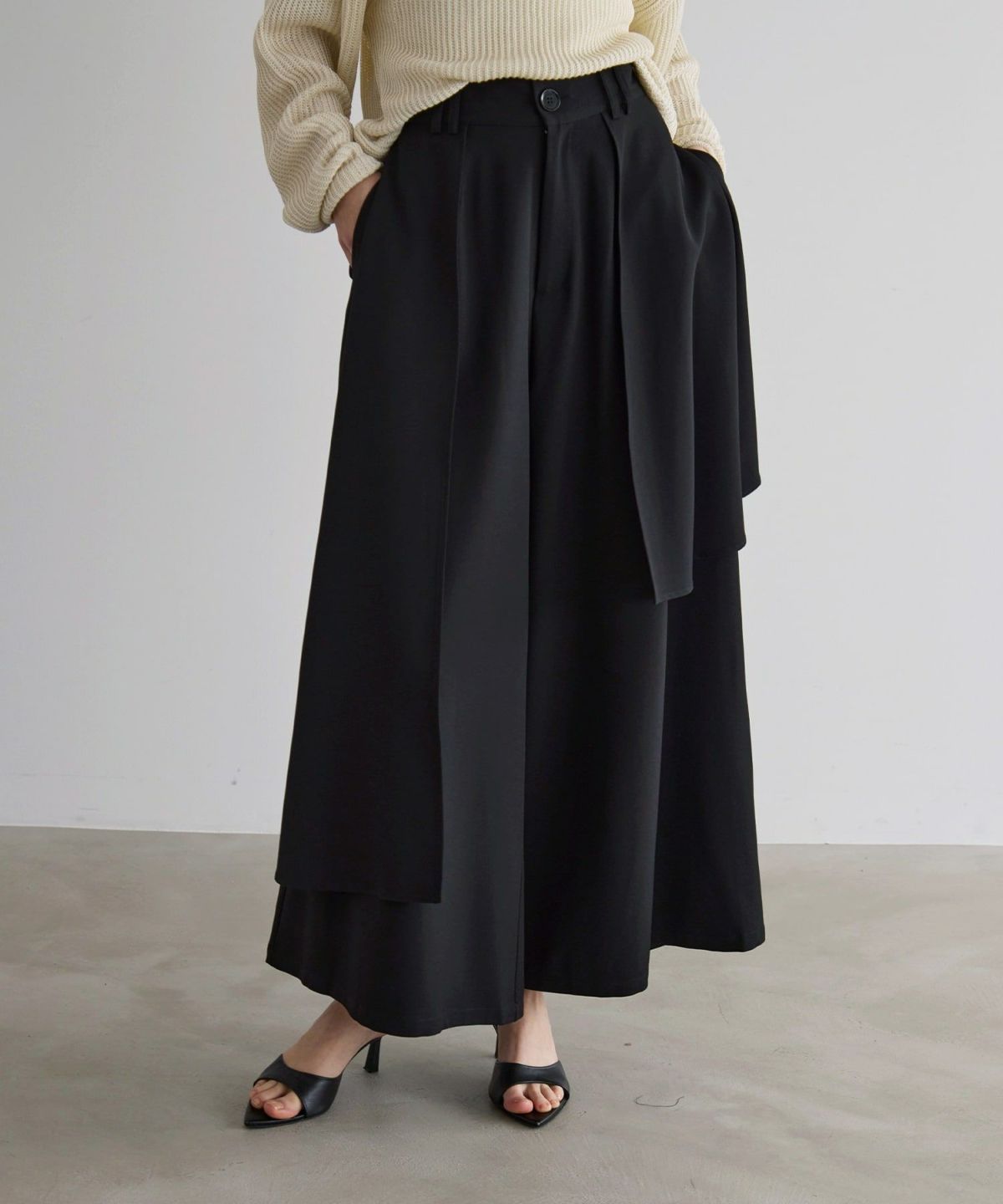 スカート MIELI INVARIANT Tulle Layer Pleat Pants Wrap Layer Asymmetry Pants – mieli-invariant.com