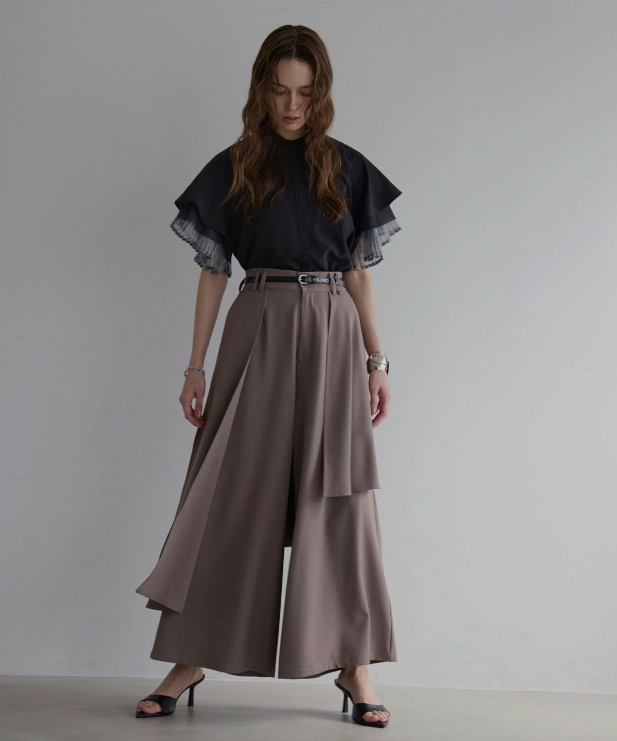 スカート MIELI INVARIANT Tulle Layer Pleat Pants Wrap Layer Asymmetry Pants – mieli-invariant.com