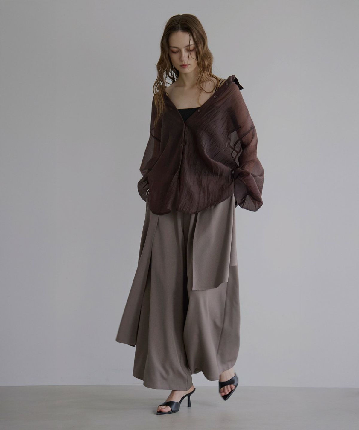 スカート MIELI INVARIANT Tulle Layer Pleat Pants Wrap Layer Asymmetry Pants – mieli-invariant.com