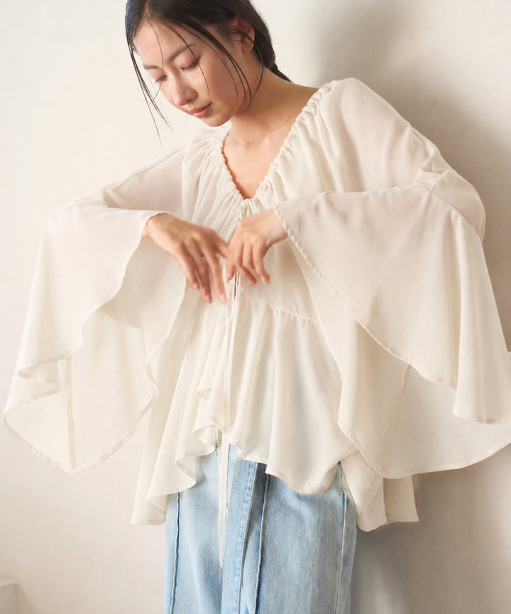 Airy Ciffon Gather Blouse