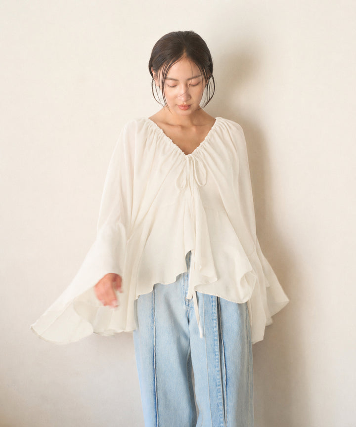 Airy Ciffon Gather Blouse