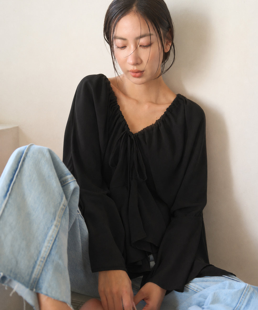 Airy Ciffon Gather Blouse