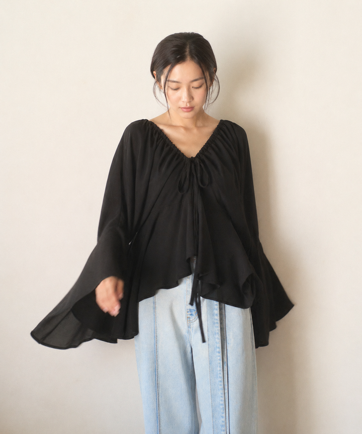 Airy Ciffon Gather Blouse