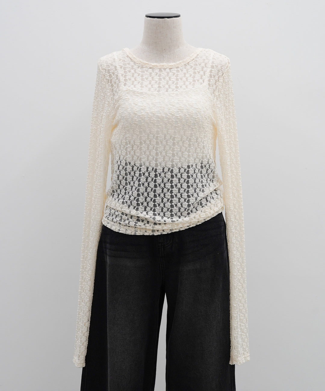 (eliuu)Bumpy Lace Long Tee