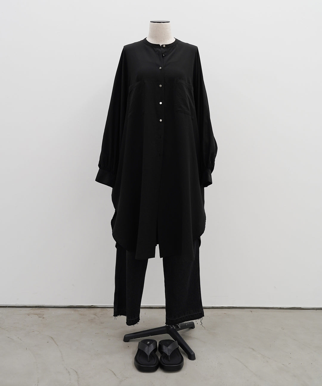 (eliuu)Collarless Gather Over Shirt
