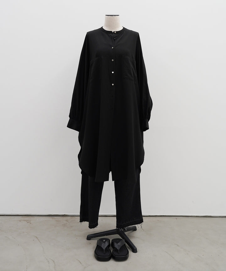 (eliuu)Collarless Gather Over Shirt