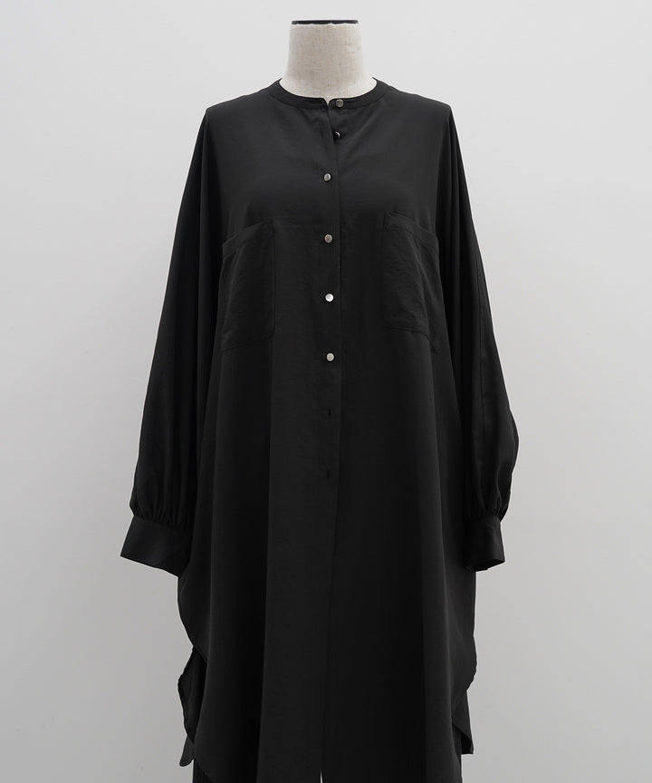 (eliuu)Collarless Gather Over Shirt