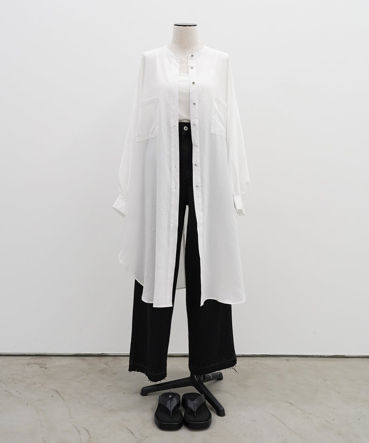 (eliuu)Collarless Gather Over Shirt