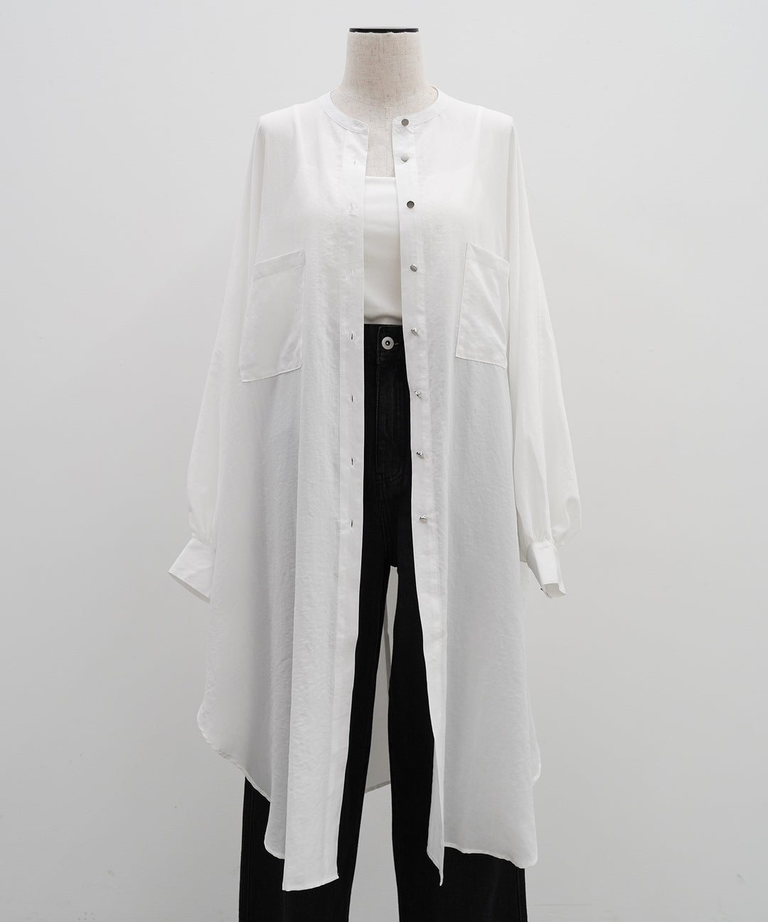 (eliuu)Collarless Gather Over Shirt